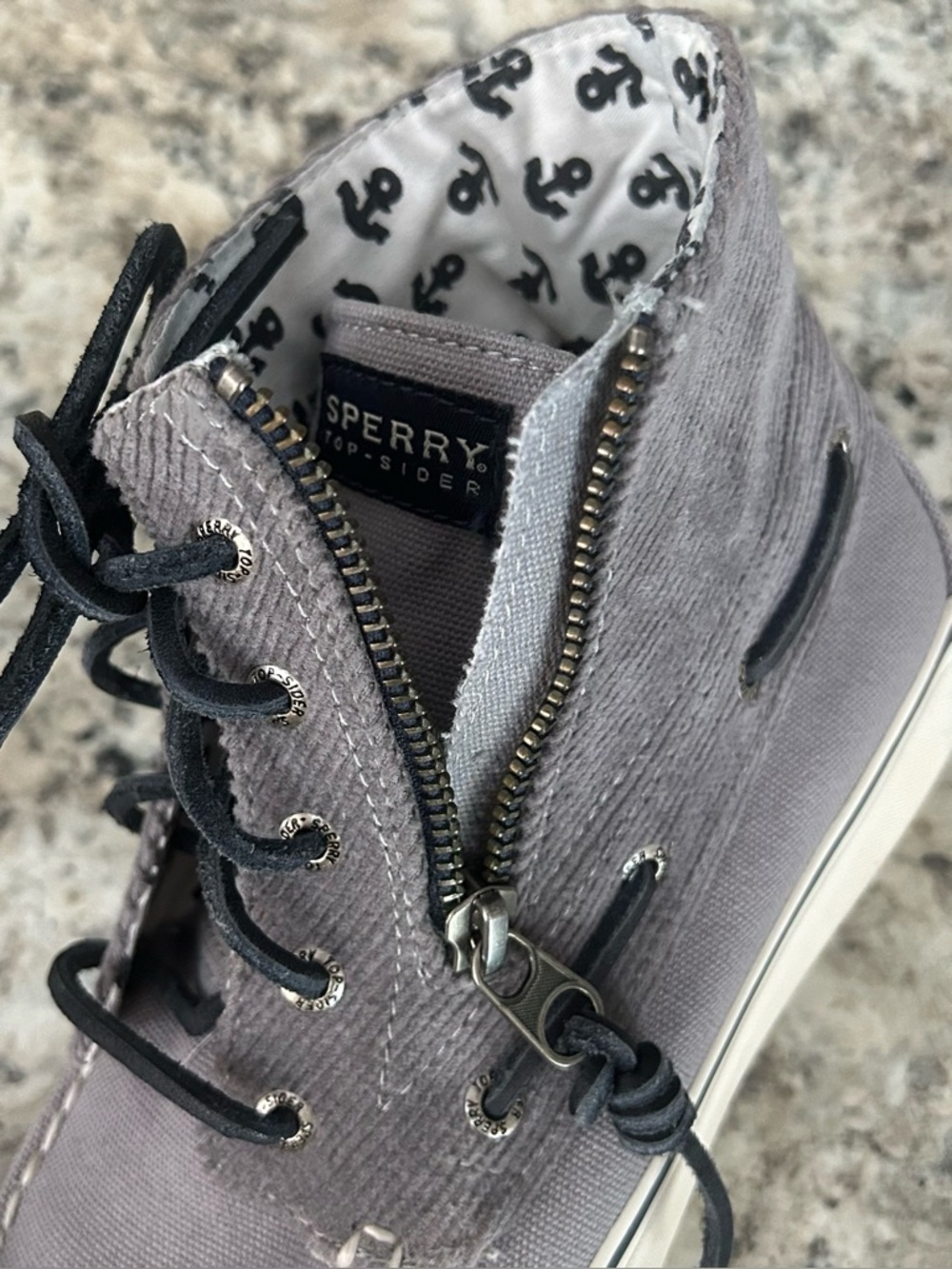 Sperry Gray Topsider High Top Corduroy Boat Shoes Sneakers Ankle Boots Size 7 - Picture 7 of 13